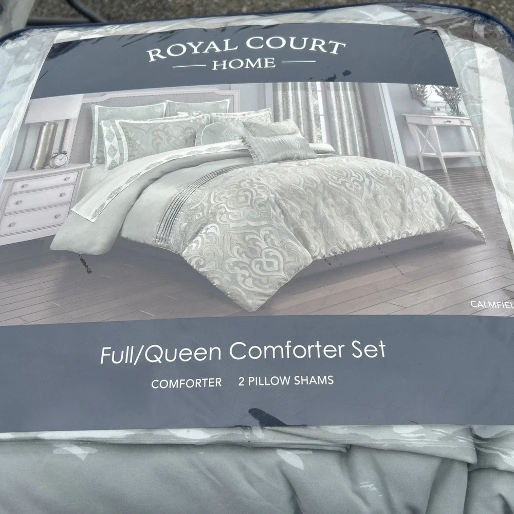 Royal Court Calmfield Aqua Full Queen 3Pc Comforter Set Damask NEW